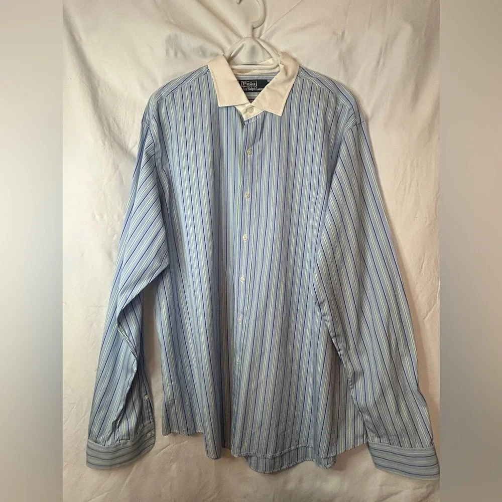 Polo Ralph Lauren Mens Contrast Stripe Dress Shirt Blue Green Navy XXL - Picture 1 of 7